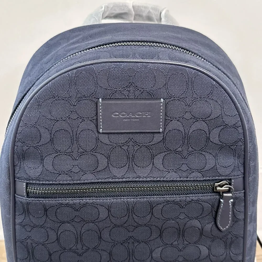 Coach Theo Backpack In Signature Jacquard Navy NWT Laptop Work College Book Bag